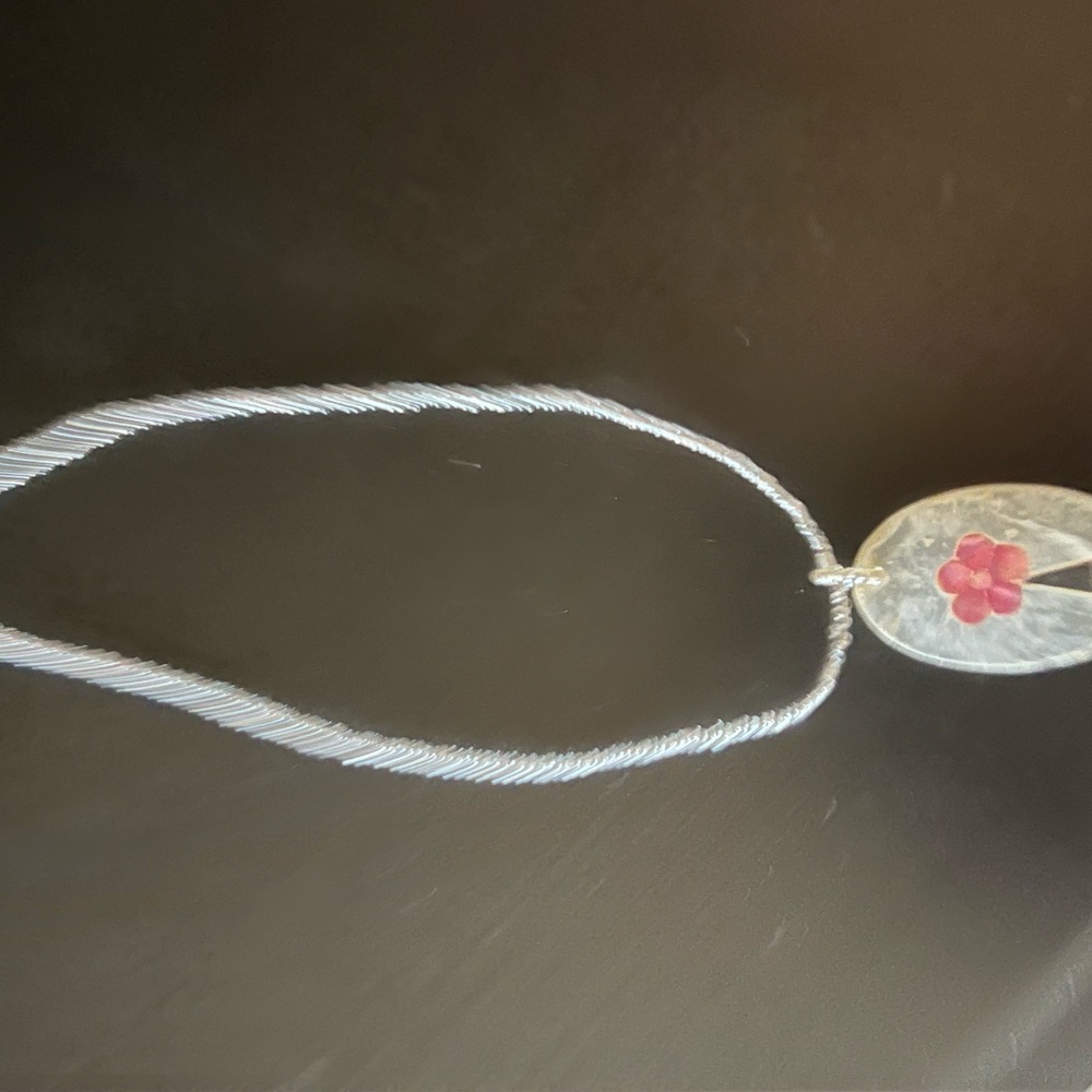 Elegant Silver Necklace with Pink Flower Pendant